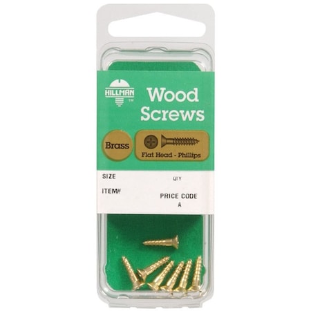 Hillman Wood Screw, #10, 1-1/2 in, Brass Flat Head Phillips Drive, 10 PK 7288
